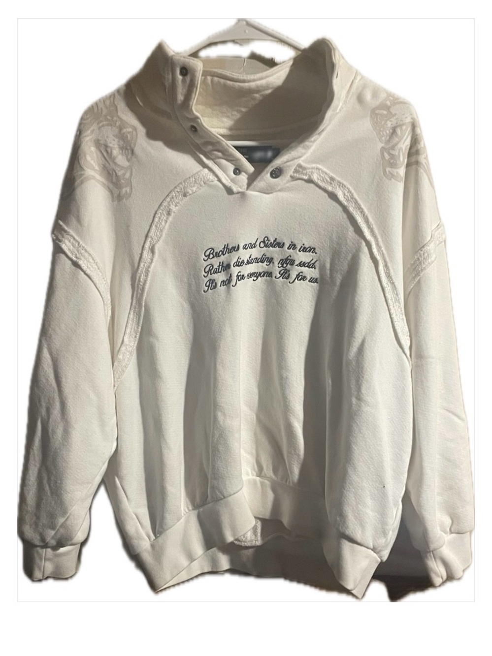 Size S- Women's Cream Pullover Hoodie with Script Embroidery